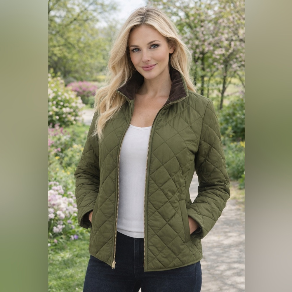 J Crew Quilted Puffer Jacket Corduroy Olive Green Small Women’s Cabincore 90s